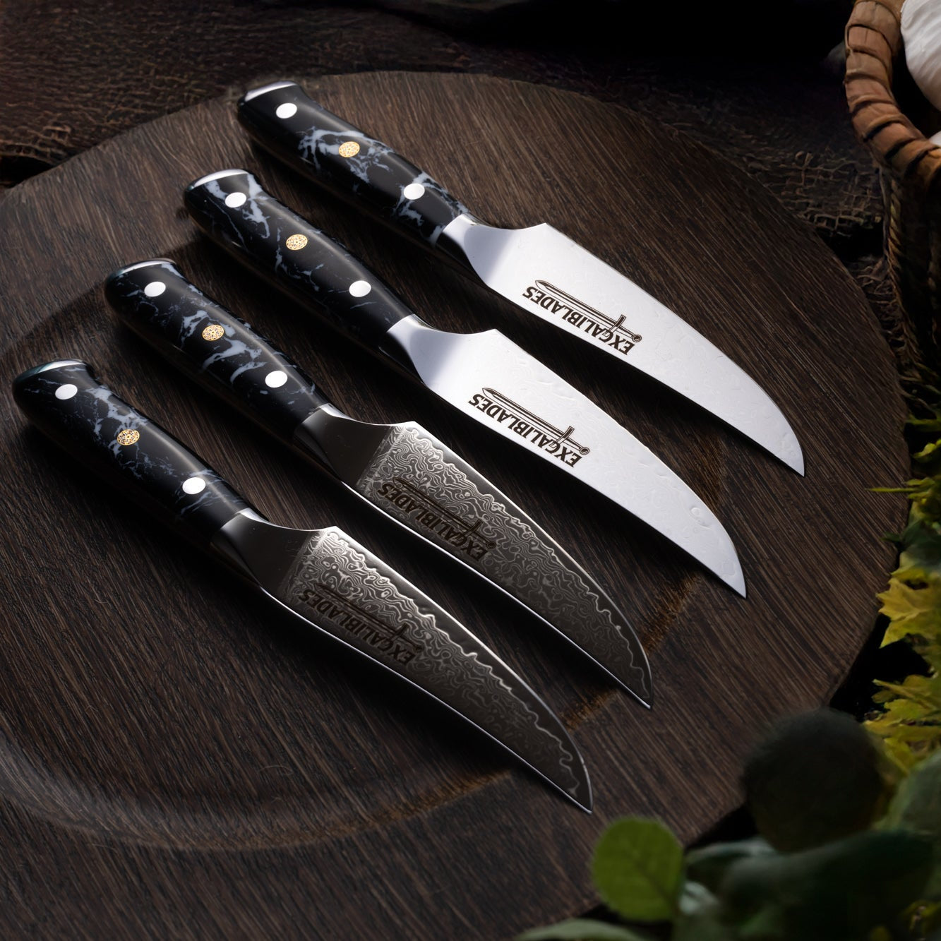 Damascus Steak Knife Set of 4 | VG-10 Steel | Excaliblades