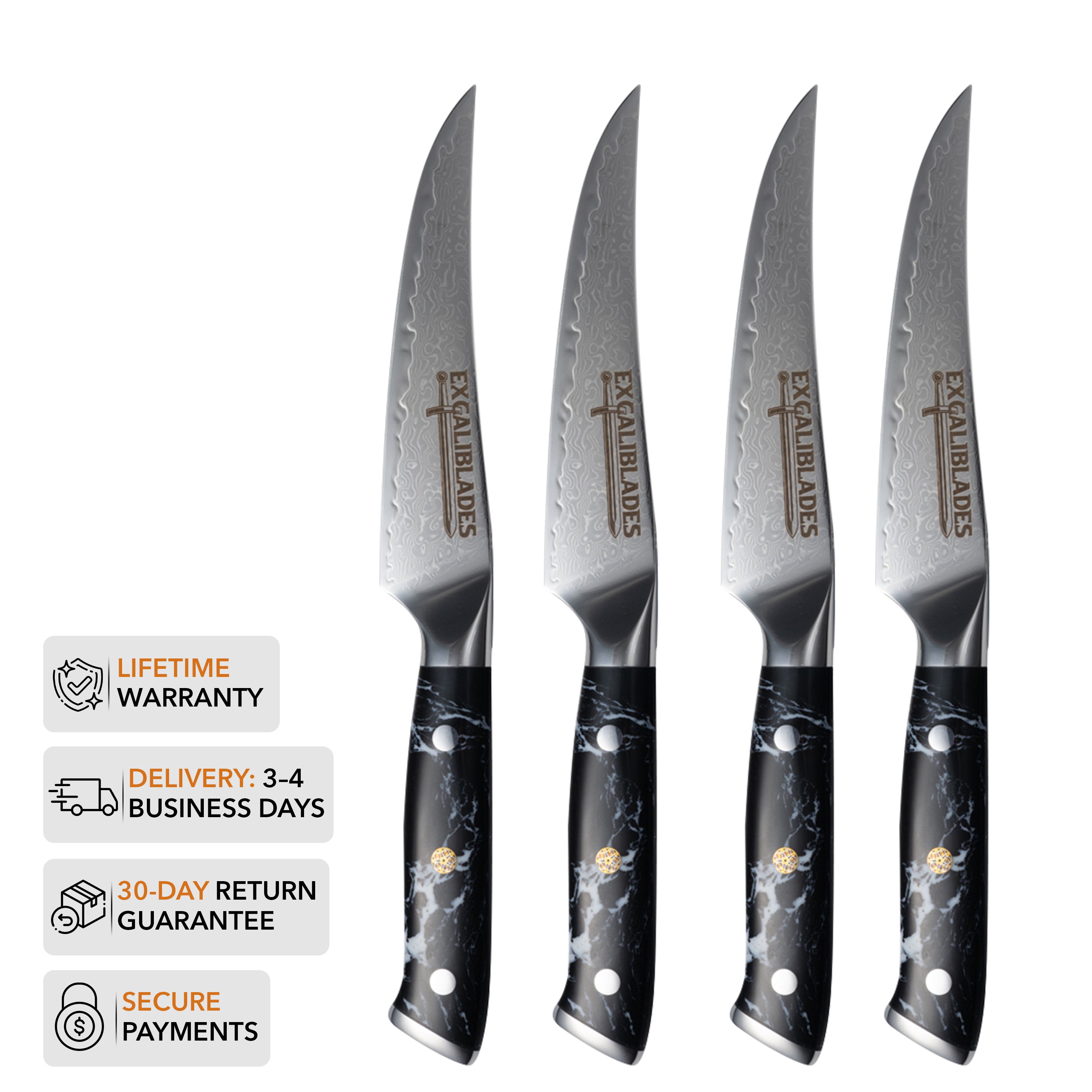 Damascus Steak Knife Set of 4 | VG-10 Steel | Excaliblades