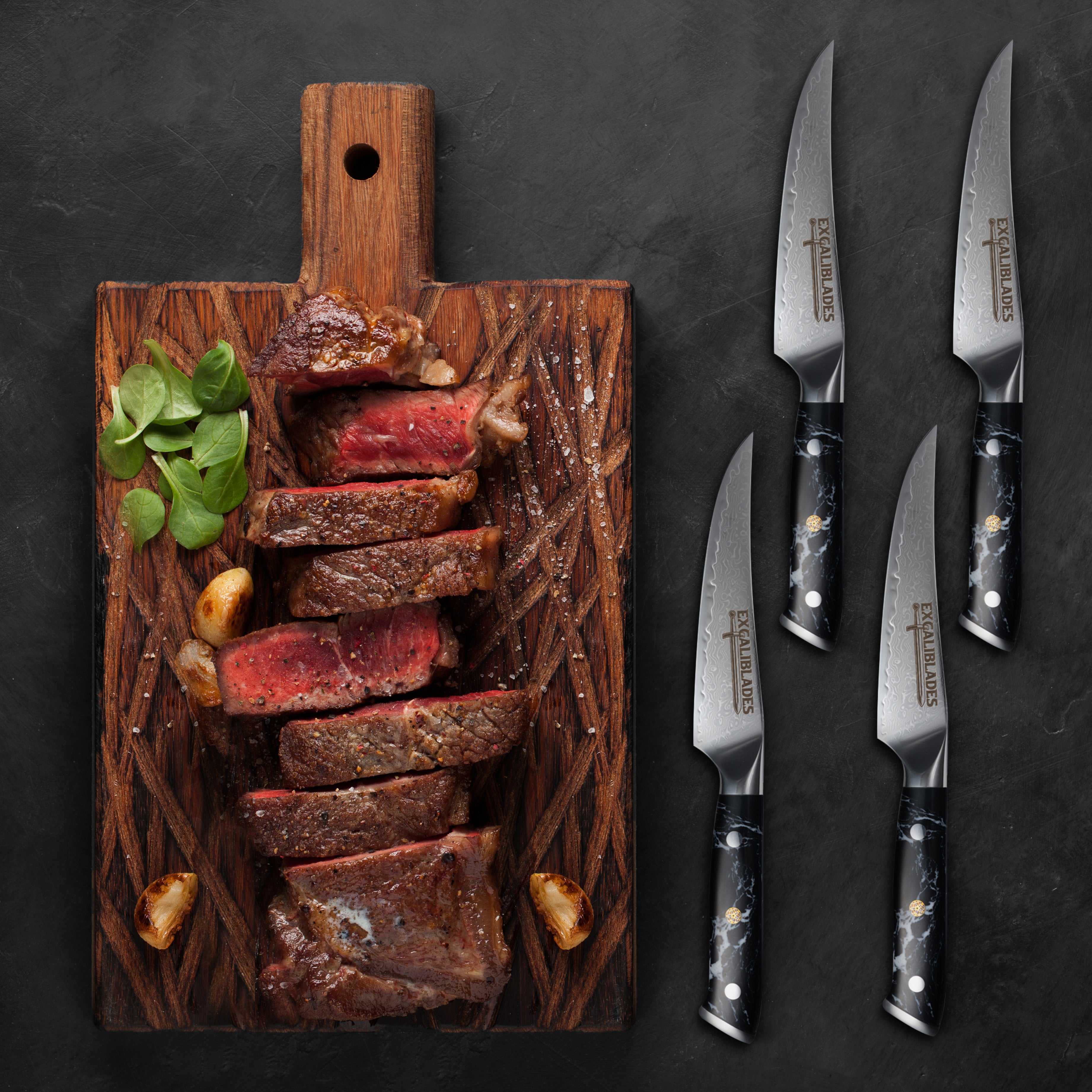 Damascus Steak Knife Set of 4 | VG-10 Steel | Excaliblades