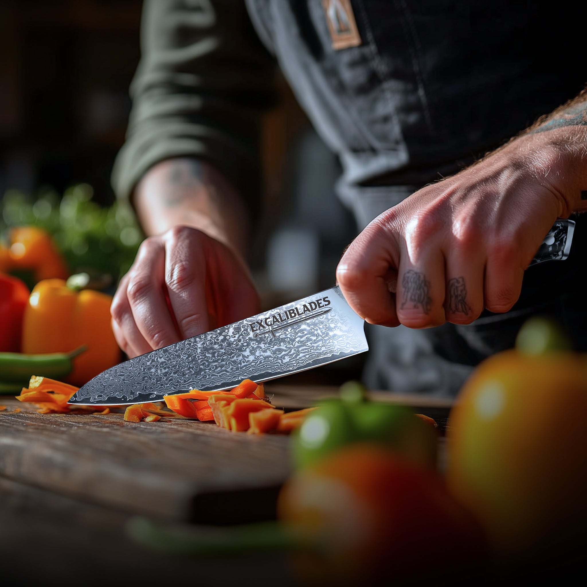 VG10 Damascus Full Tang Chef Knife 8" | Excaliblades Premium Kitchen Gift