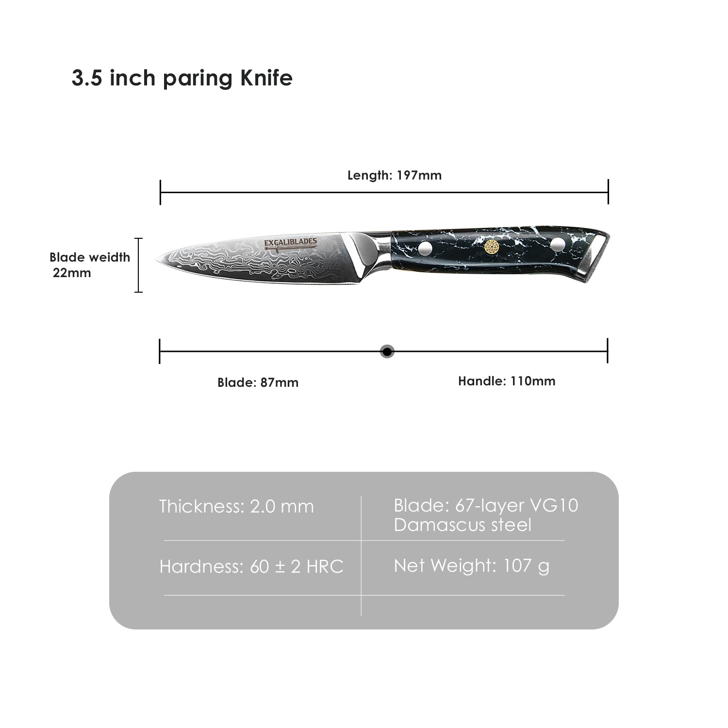 4-Inch Paring Knife – VG-10 Damascus Steel, Full Tang