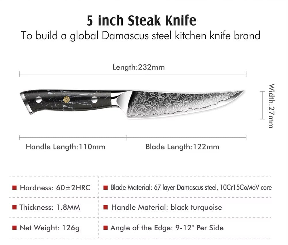 EXCALIBLADES Damascus Stainless Steel Steak Knives Set of 4