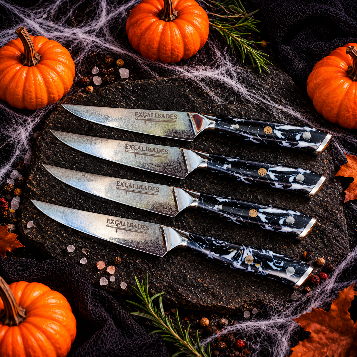 Damascus Steak Knife Set of 4 | VG-10 Steel | Excaliblades